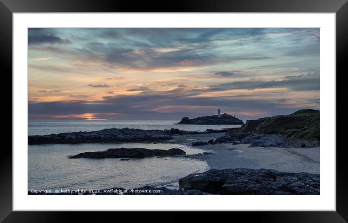 Godrevy Lighthouse Cornwall sunset Framed Mounted Print by kathy white