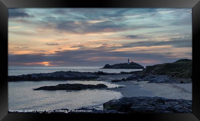 Godrevy Lighthouse Cornwall sunset Framed Print by kathy white