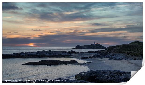 Godrevy Lighthouse Cornwall sunset Print by kathy white