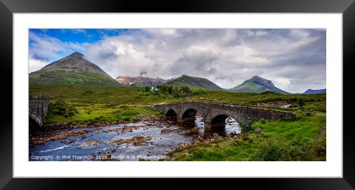 Red Cuillin mountain range and Sligachan bridge Framed Mounted Print by Phill Thornton