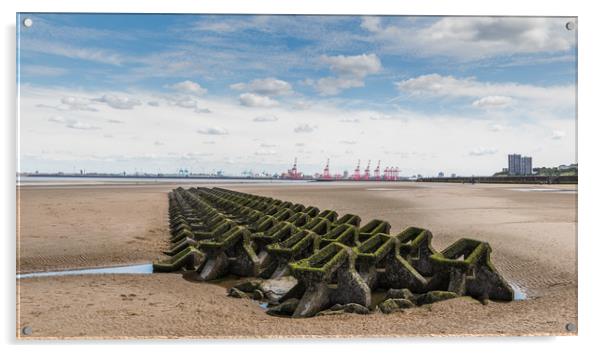 Honeycomb sea defence in Wallasey beach Acrylic by Jason Wells