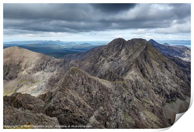 Looking north along the Black Cuillin ridge.  Print by Phill Thornton