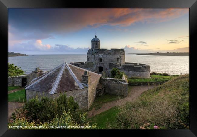Sunset over St Mawes Castle Framed Print by Andrew Ray