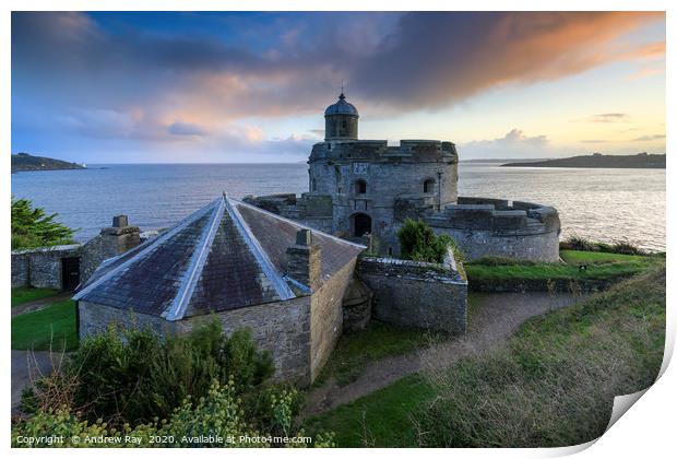 St Mawes Castle at sunset Print by Andrew Ray