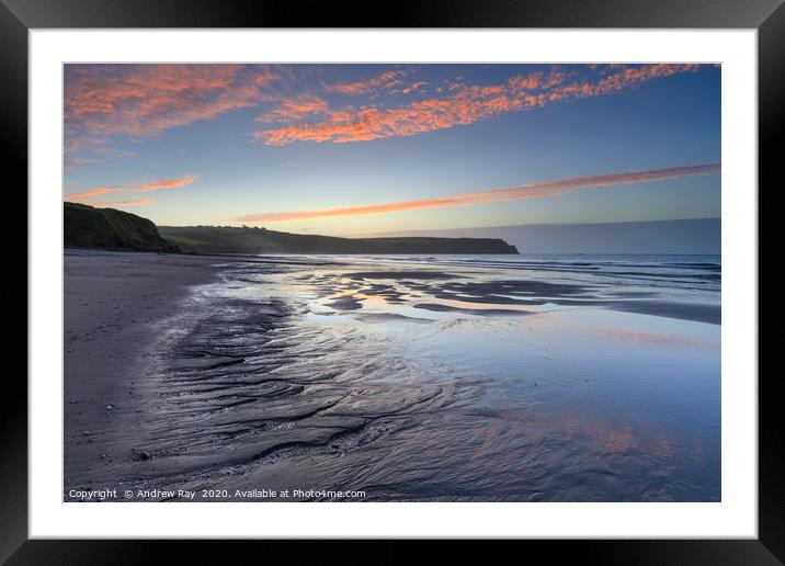 Pendower Beach at sunrise Framed Mounted Print by Andrew Ray