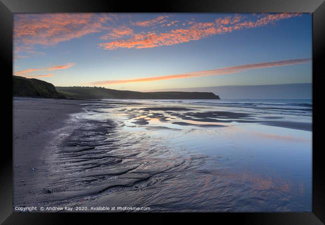 Pendower Beach at sunrise Framed Print by Andrew Ray