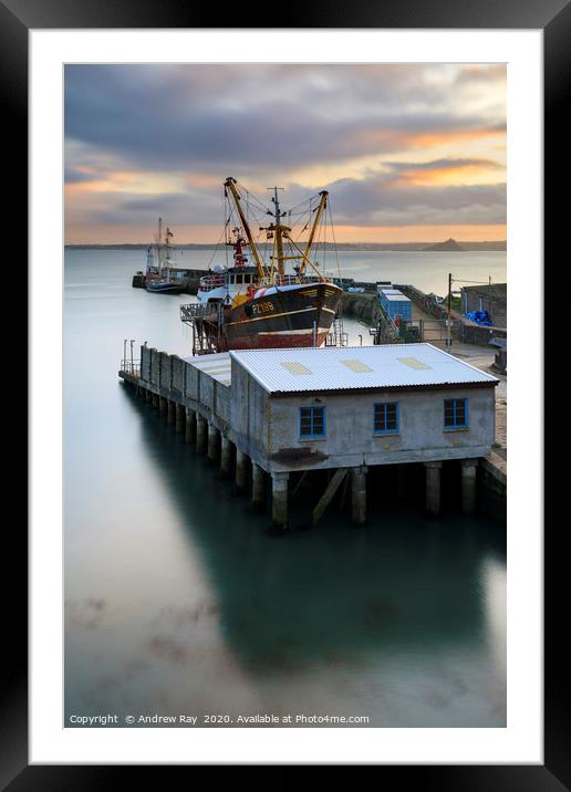 Newlyn dry dock at sunrise Framed Mounted Print by Andrew Ray