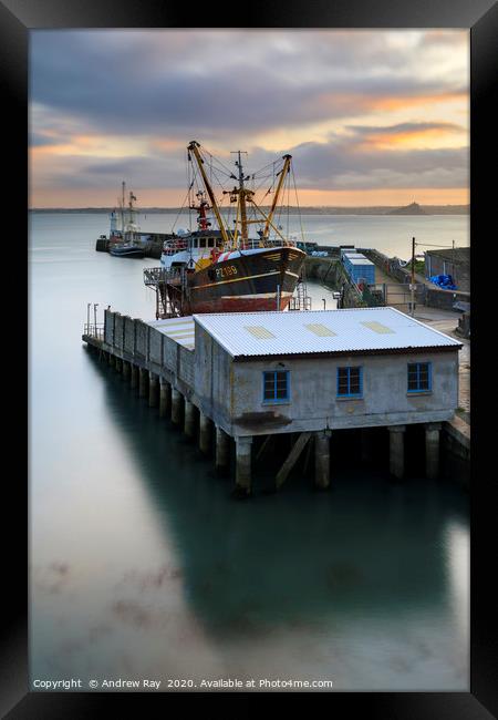 Newlyn dry dock at sunrise Framed Print by Andrew Ray