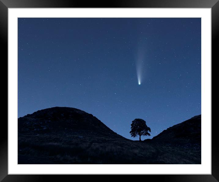 Comet Neowise Over Sycamore Gap  Framed Mounted Print by John Finney
