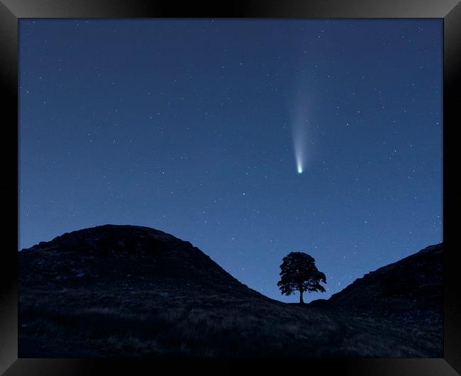 Comet Neowise Over Sycamore Gap  Framed Print by John Finney