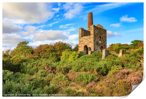 Evening light at Wheal Peevor Print by Andrew Ray