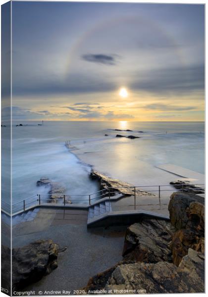 Sunbow over the swimming pool steps (Bude) Canvas Print by Andrew Ray