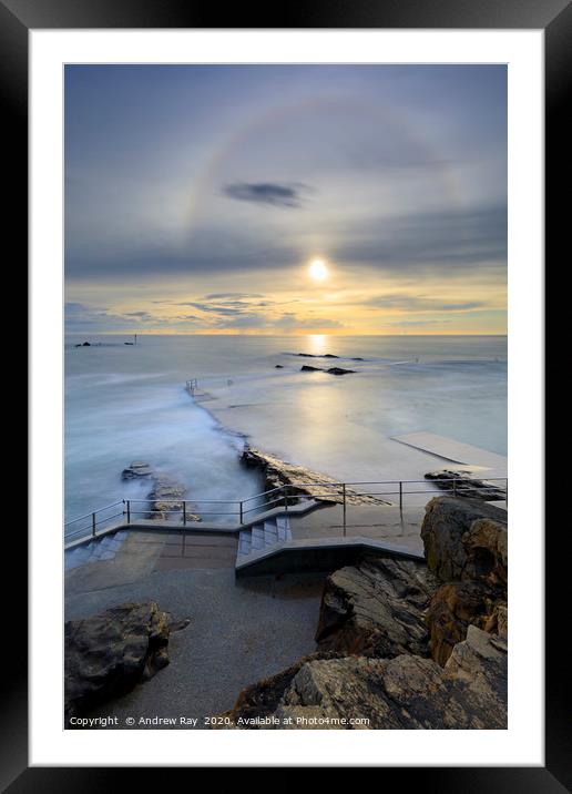 Sunbow over the swimming pool steps (Bude) Framed Mounted Print by Andrew Ray