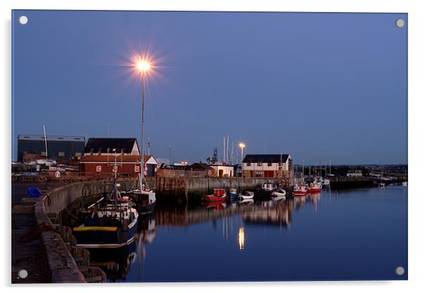 Amble Harbour at night Acrylic by Gail Johnson