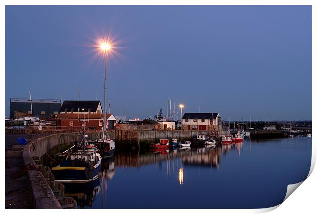 Amble Harbour at night Print by Gail Johnson