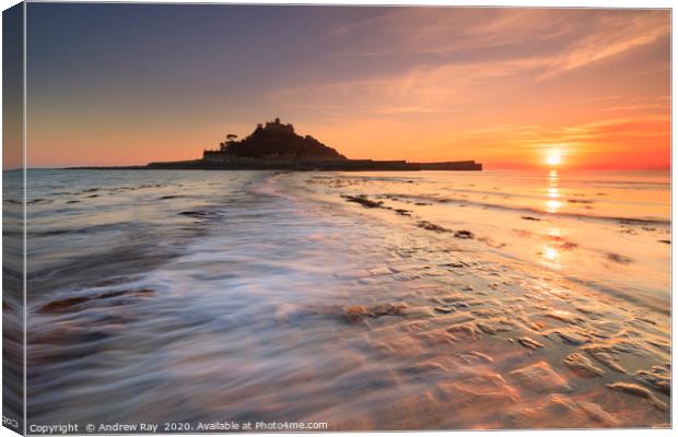 Wave on the causeway (St Michael's Mount) Canvas Print by Andrew Ray