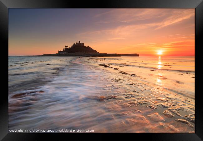 Wave on the causeway (St Michael's Mount) Framed Print by Andrew Ray