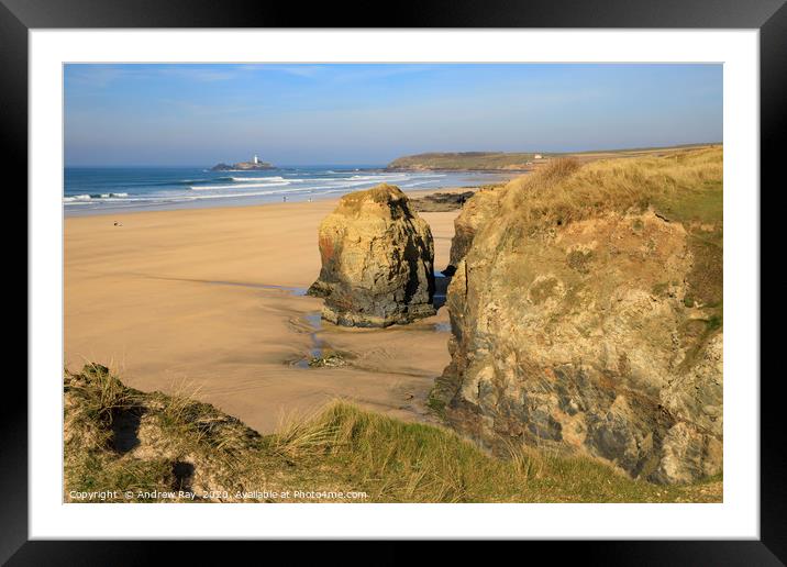 Sea stack at low tide (Gwithian Towans) Framed Mounted Print by Andrew Ray