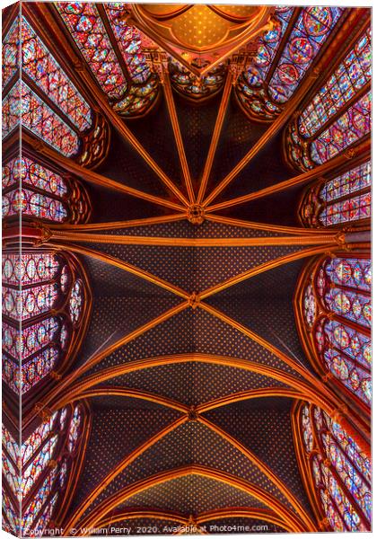Cathedral Ceiling Sainte Chapelle Paris France Canvas Print by William Perry