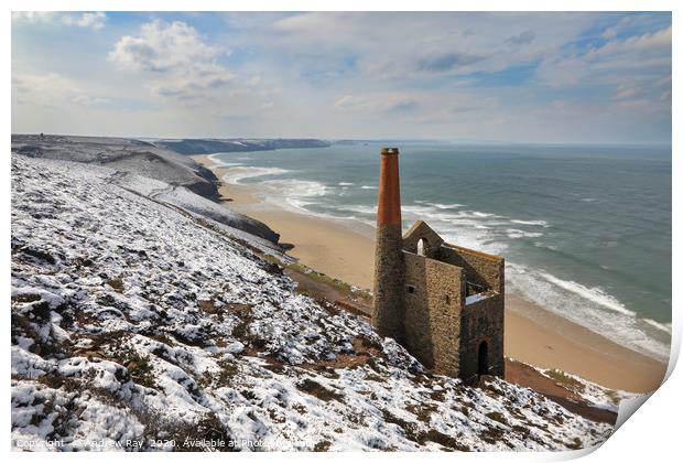 Snowy morning (Wheal Coates) Print by Andrew Ray