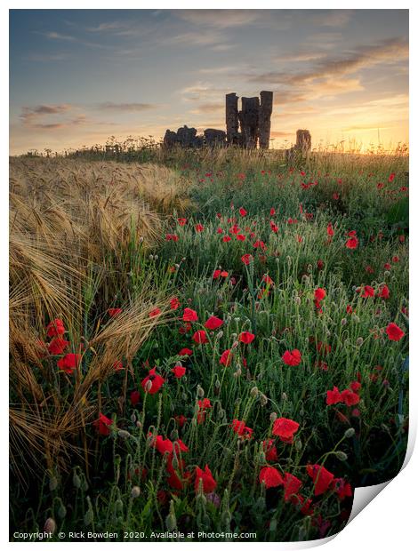 A sunrise among the poppies Print by Rick Bowden