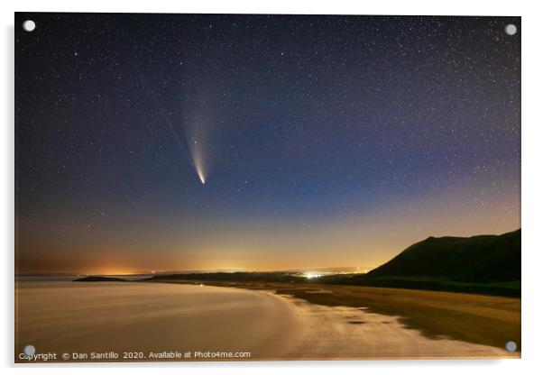 Comet NEOWISE, Rhossili Bay, Gower Acrylic by Dan Santillo