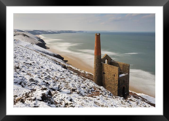 Snow on Perranporth Beach Framed Mounted Print by Andrew Ray