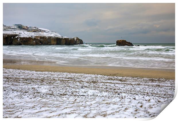 Snow on Perranporth Beach Print by Andrew Ray