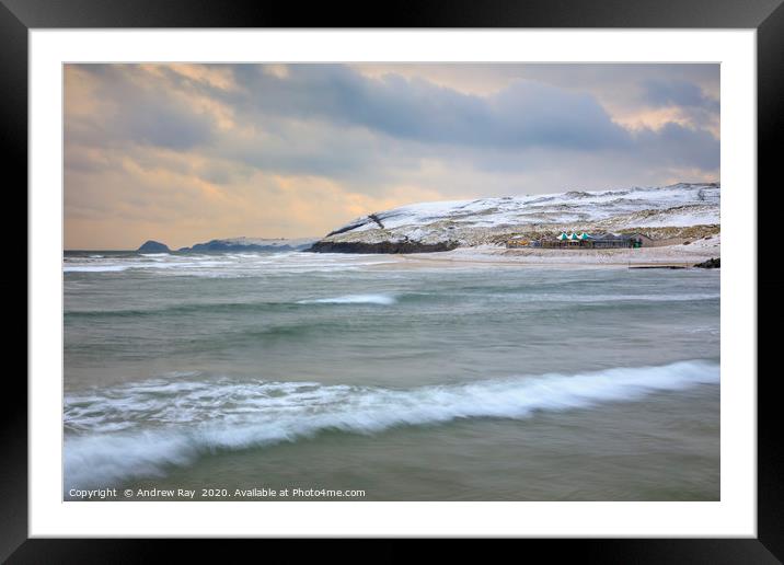 Snowy evening (Perranporth) Framed Mounted Print by Andrew Ray