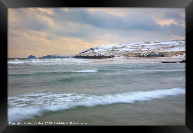 Snowy evening (Perranporth) Framed Print by Andrew Ray