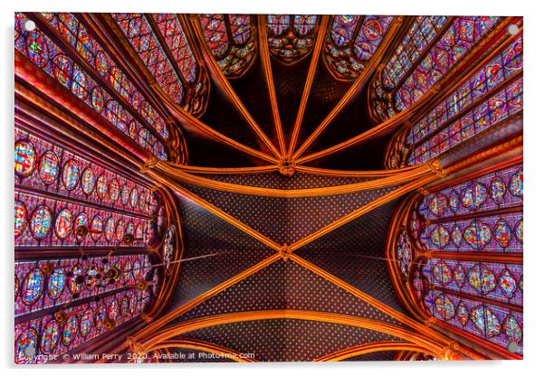 Stained Glass Cathedral Ceiling Sainte Chapelle Paris France Acrylic by William Perry