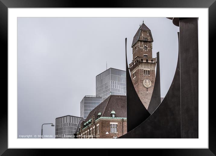 Cityscape of Malmoe, Sweden, against a grey sky Framed Mounted Print by Stig Alenäs