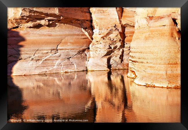 Antelope Slot Canyon Reflection Lake Powell Arizon Framed Print by William Perry
