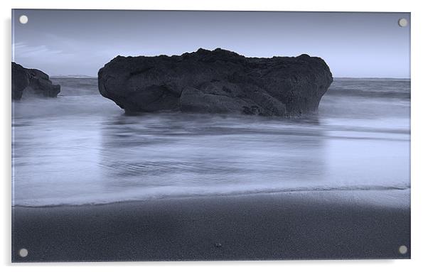 Rock in silky waters. Acrylic by Keith Thorburn EFIAP/b