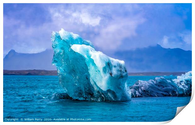 Blue Large Iceberg Jokulsarlon Glacier Lagoon Icel Print by William Perry