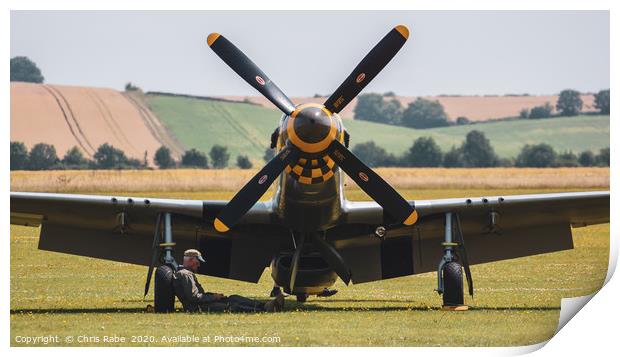 Mustang parked at Duxford air show Print by Chris Rabe