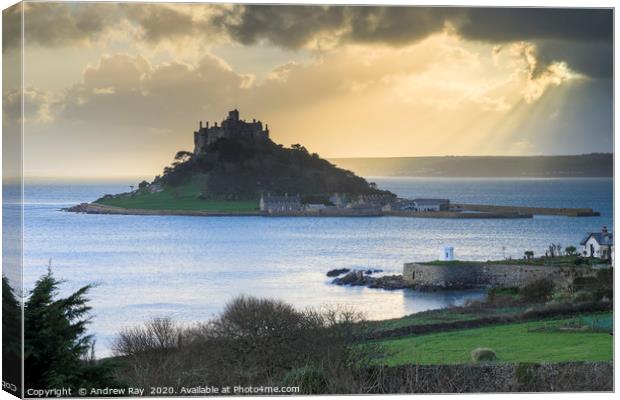 Light shafts at St Michael's Mount Canvas Print by Andrew Ray