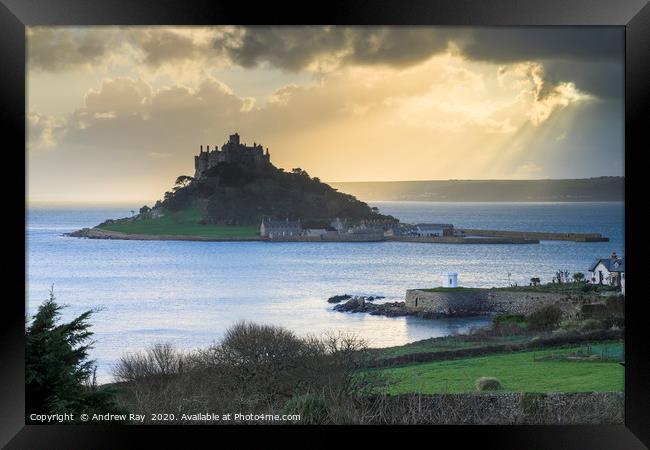 Light shafts at St Michael's Mount Framed Print by Andrew Ray
