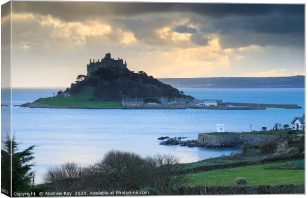 Towards the setting sun (St Michael's Mount) Canvas Print by Andrew Ray