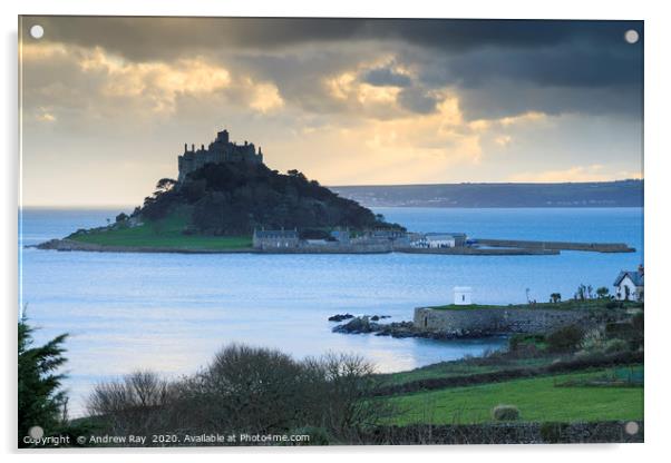 Towards the setting sun (St Michael's Mount) Acrylic by Andrew Ray