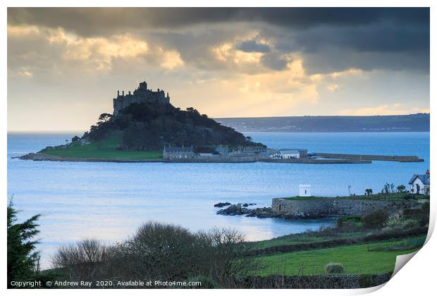 Towards the setting sun (St Michael's Mount) Print by Andrew Ray