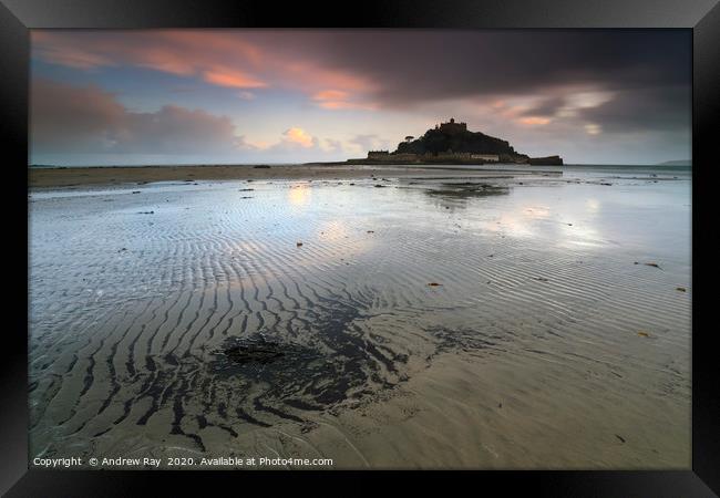Sand ripples and reflections (St Michael's Mount) Framed Print by Andrew Ray