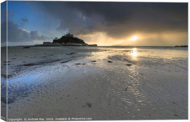 Approaching storm at sunset (St Michael's Mount) Canvas Print by Andrew Ray
