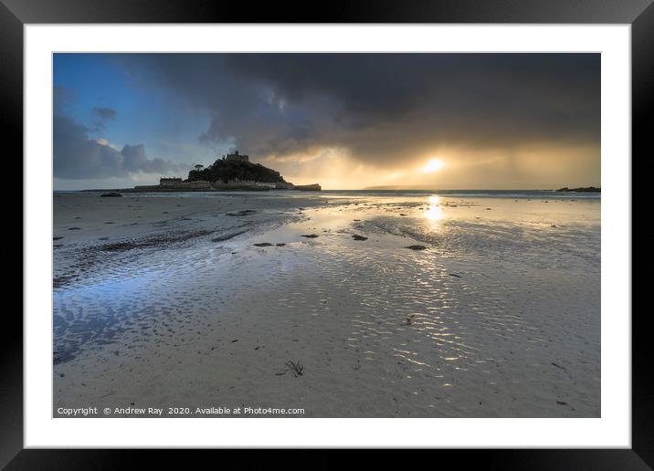 Approaching storm at sunset (St Michael's Mount) Framed Mounted Print by Andrew Ray