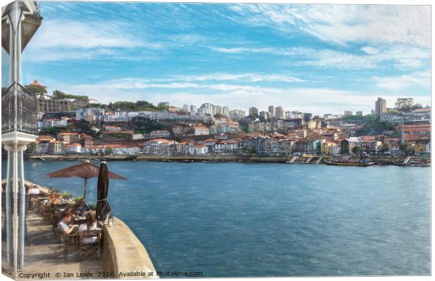 Relaxing By The Douro in Porto Canvas Print by Ian Lewis