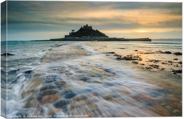 Wave at sunset (St Michael's Mount) Canvas Print by Andrew Ray