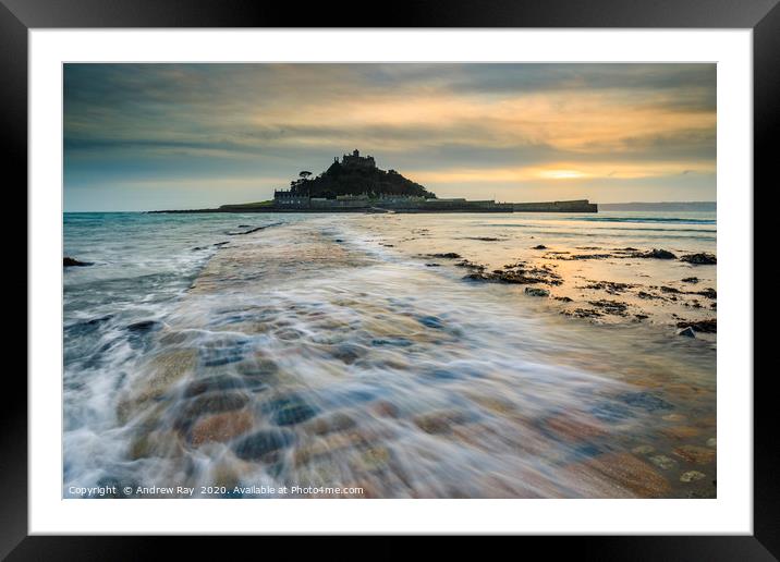 Wave at sunset (St Michael's Mount) Framed Mounted Print by Andrew Ray
