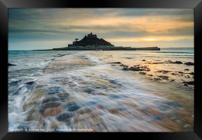 Wave at sunset (St Michael's Mount) Framed Print by Andrew Ray