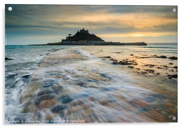 Wave at sunset (St Michael's Mount) Acrylic by Andrew Ray