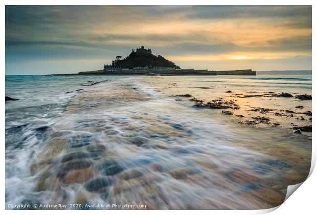 Wave at sunset (St Michael's Mount) Print by Andrew Ray